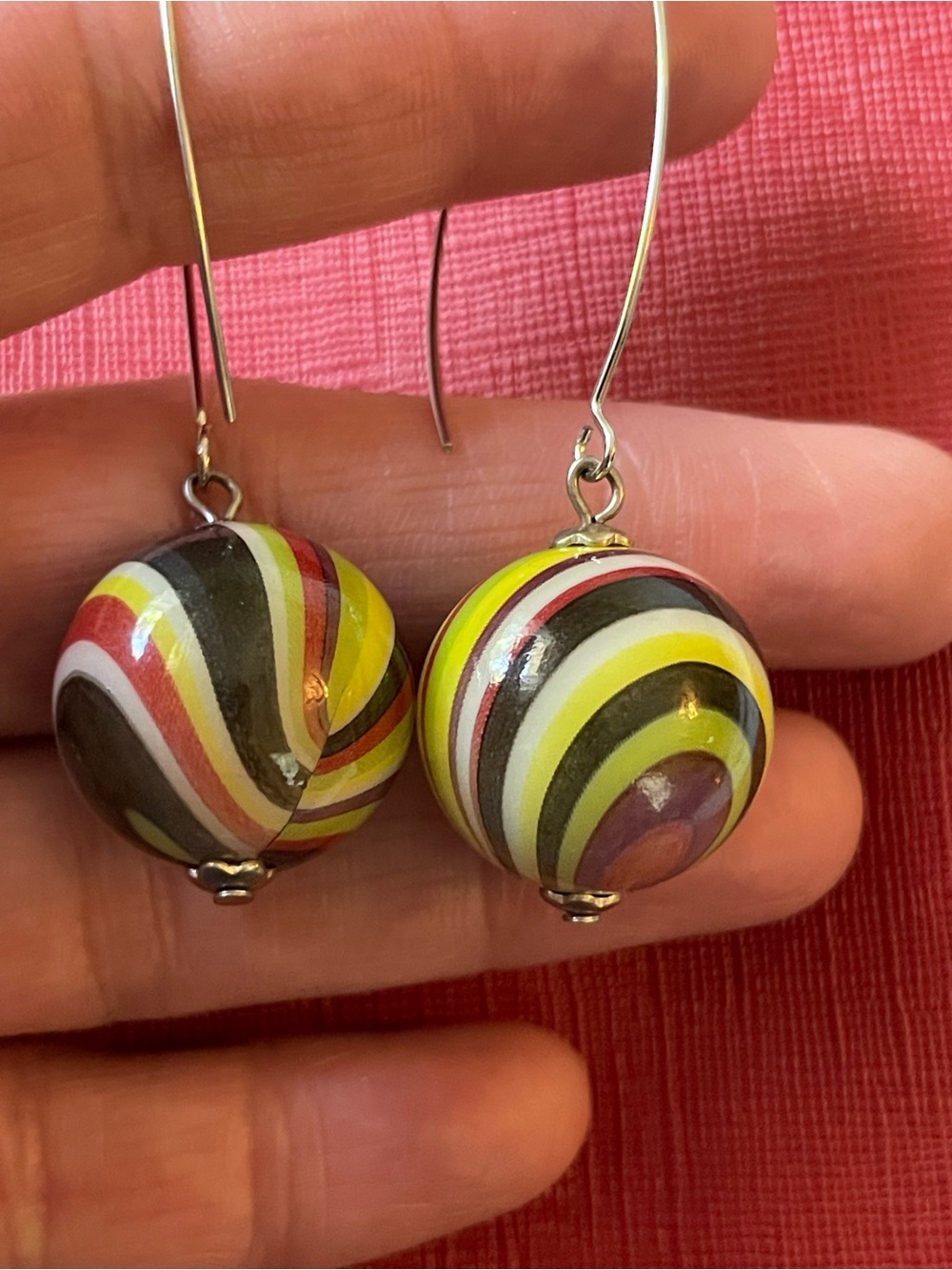 Handcrafted Multicolor Swirl Acrylic Bead Drop Earrings